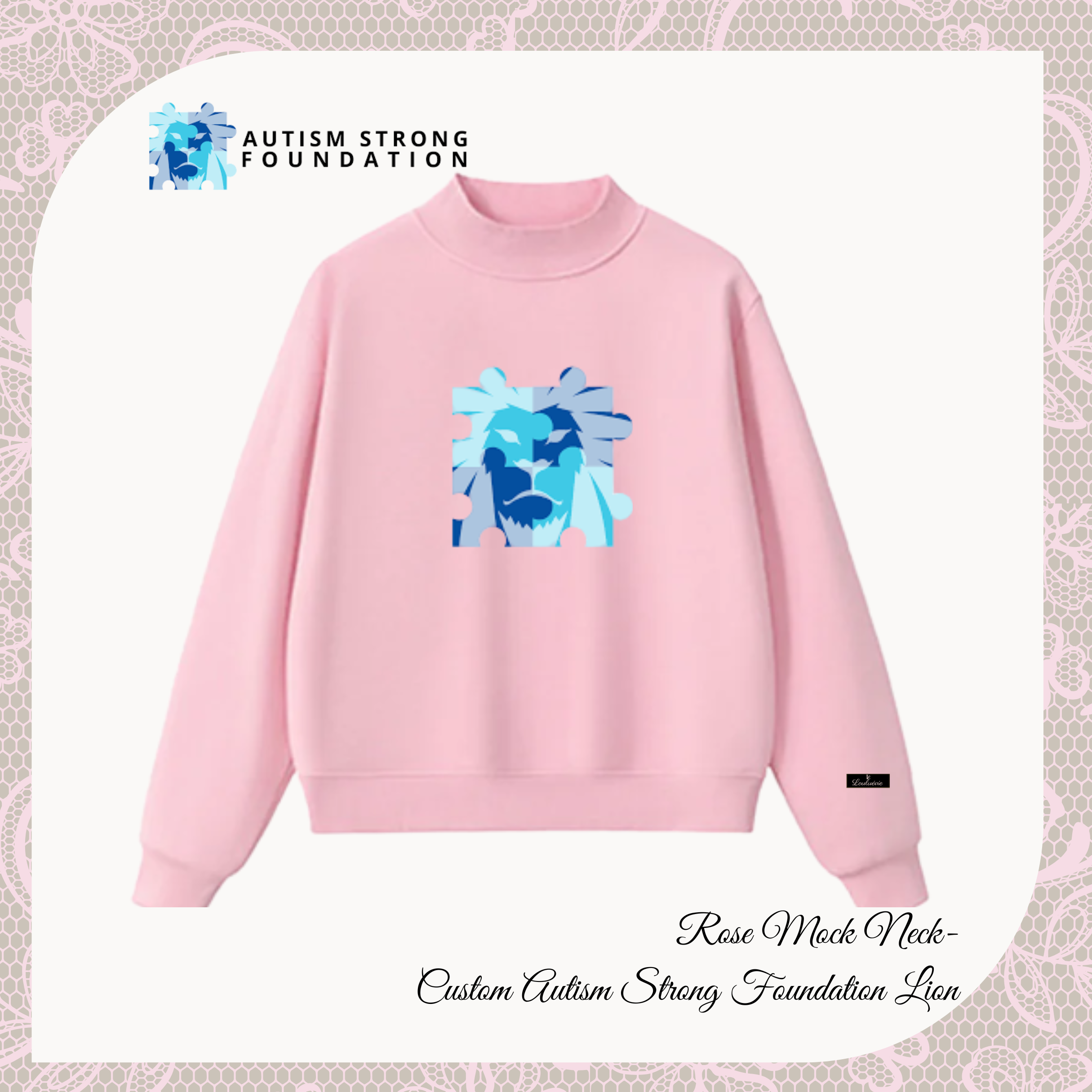 Queen of Tiles Custom Mock Neck Crew – Pink Edition
