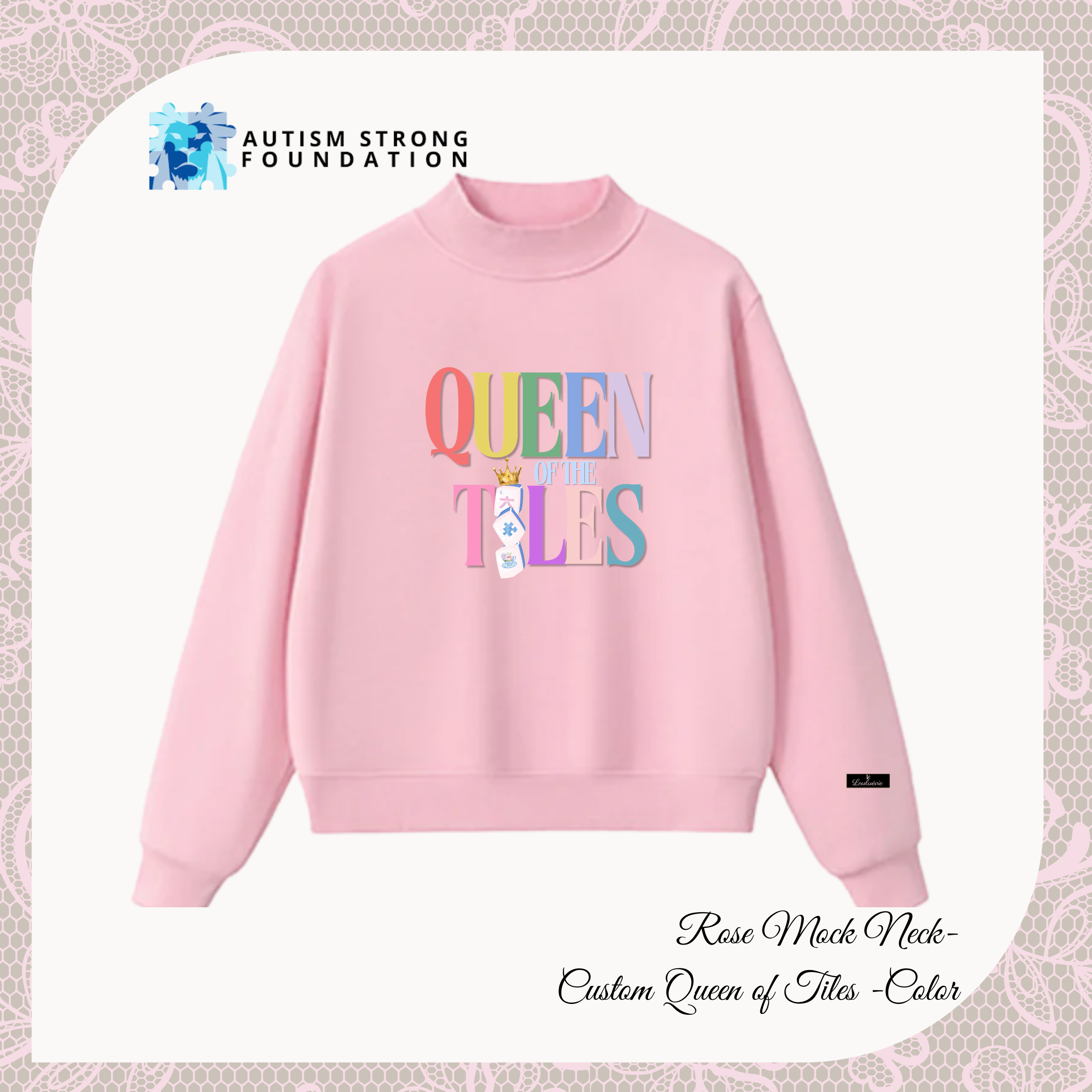 Queen of Tiles Custom Mock Neck Crew – Pink Edition