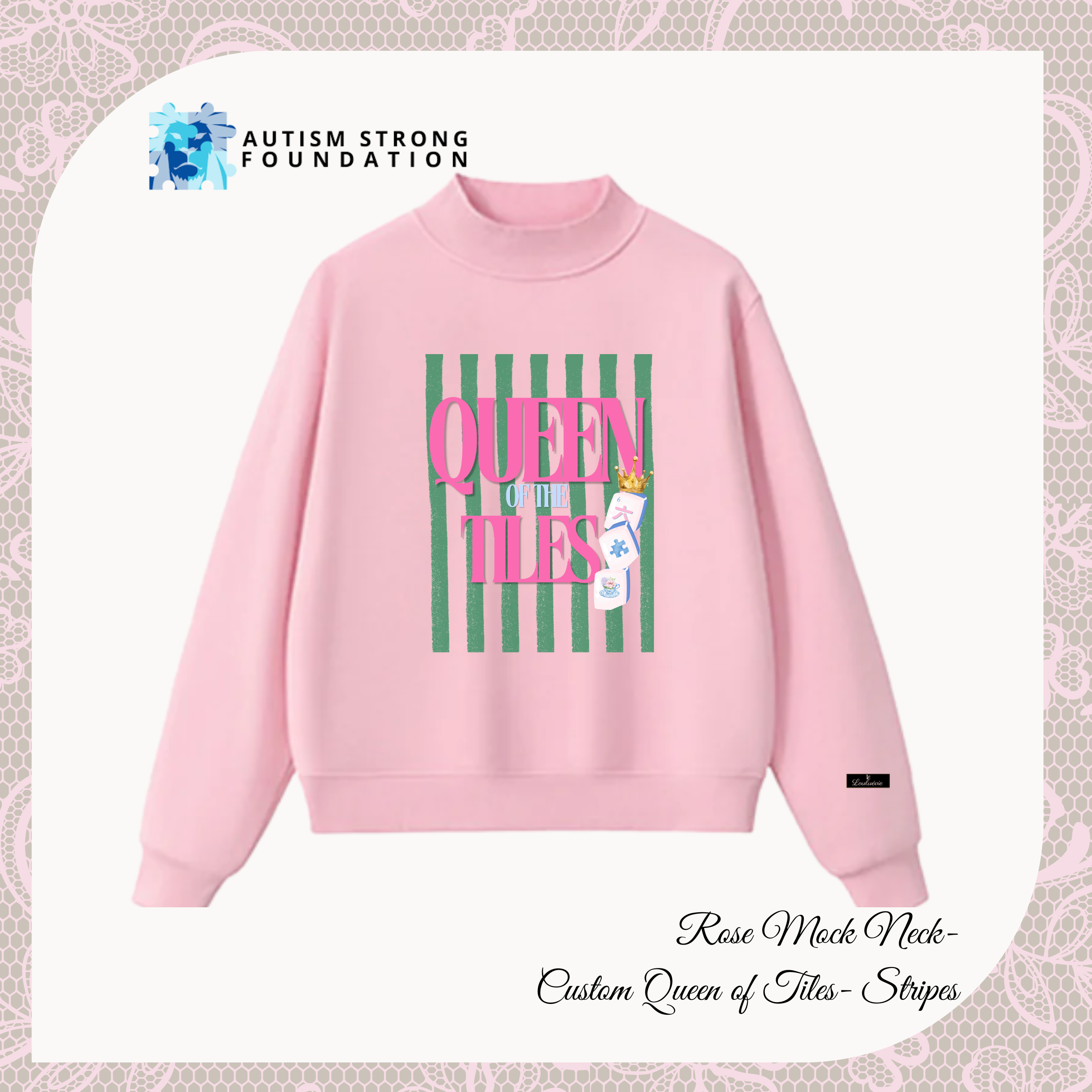 Queen of Tiles Custom Mock Neck Crew – Pink Edition