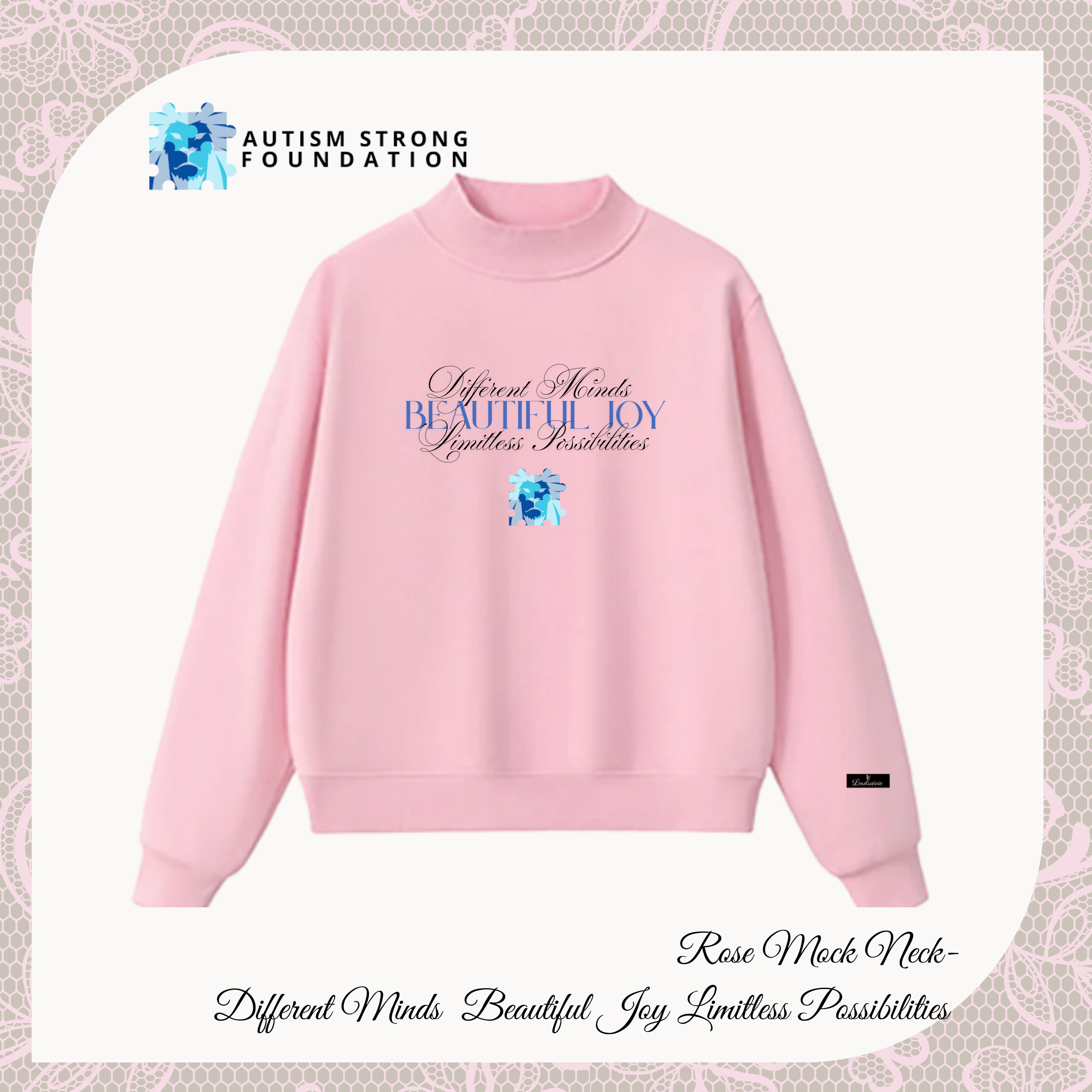 Queen of Tiles Custom Mock Neck Crew – Pink Edition